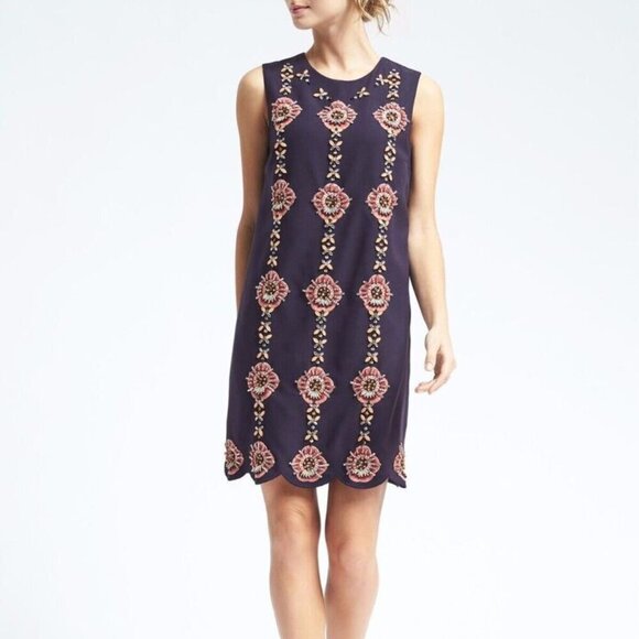 Banana Republic Navy Blue Unique Bohemian Jewel Embellished Cocktail Dress Sz.S - Picture 1 of 12